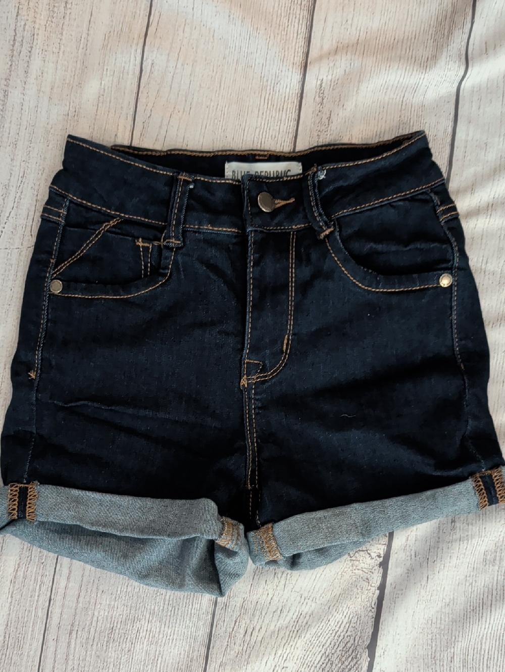 Dark Blue Rolled Cuff Denim Shorts